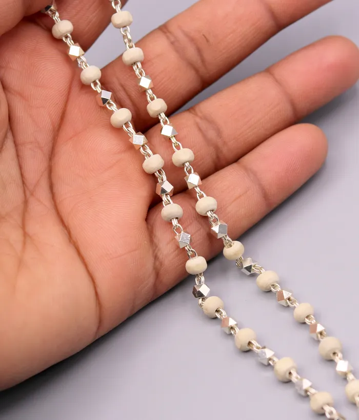 925 Silver handcrafted Basil rosary beads with silverbeads necklace chain tulsi mala use in Ayurveda for feel protected and focused ch19 TRIBAL ORNAMENTS Necklaces