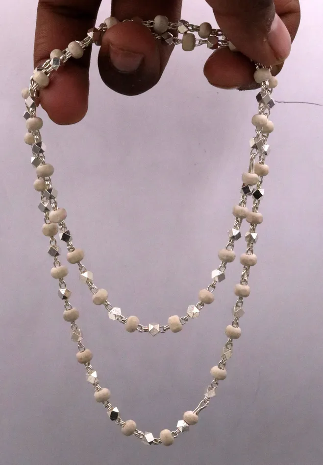 925 Silver handcrafted Basil rosary beads with silverbeads necklace chain tulsi mala use in Ayurveda for feel protected and focused ch19 TRIBAL ORNAMENTS Necklaces