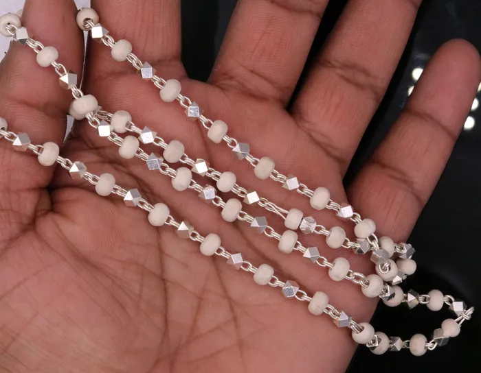 925 Silver handcrafted Basil rosary beads with silverbeads necklace chain tulsi mala use in Ayurveda for feel protected and focused ch19 TRIBAL ORNAMENTS Necklaces
