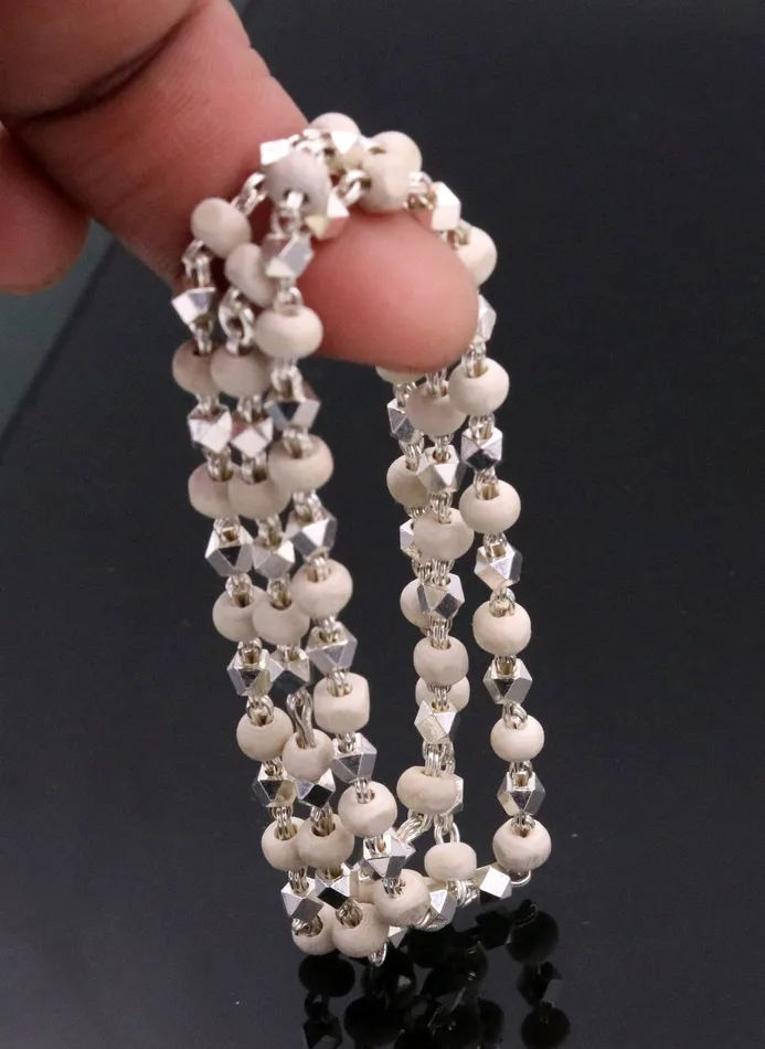 925 Silver handcrafted Basil rosary beads with silverbeads necklace chain tulsi mala use in Ayurveda for feel protected and focused ch19 TRIBAL ORNAMENTS Necklaces