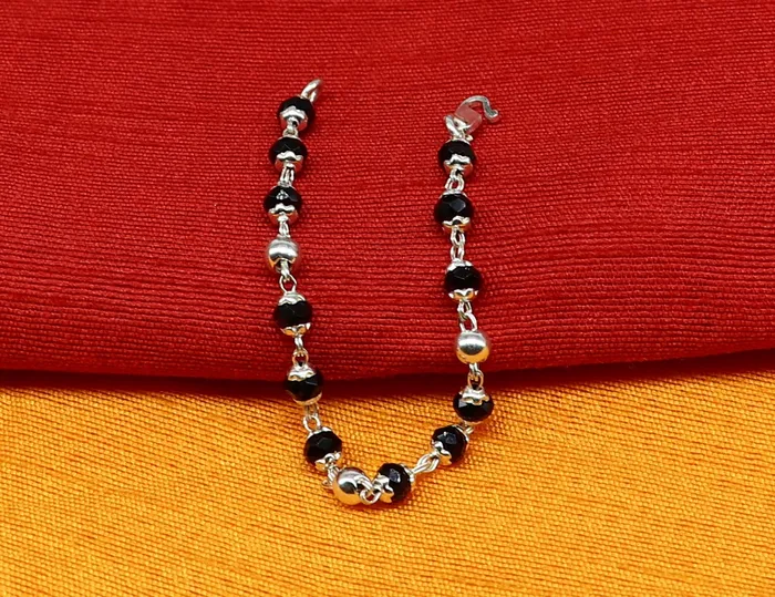 925 sterling silver customized black beads Nazariya bracelet protect from evil eyes new born baby bracelet stylish jewelry from india bbr9 TRIBAL ORNAMENTS Bracelets