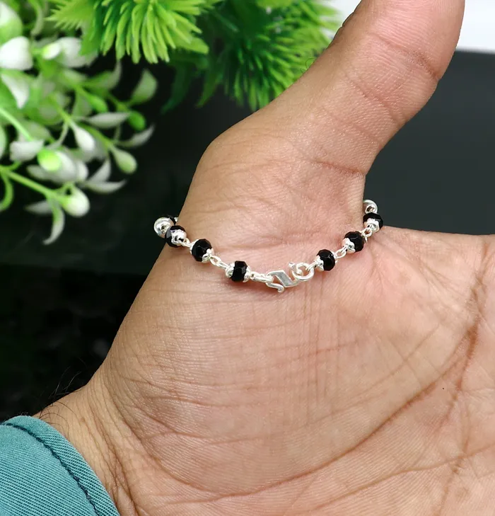 925 sterling silver customized black beads Nazariya bracelet protect from evil eyes new born baby bracelet stylish jewelry from india bbr9 TRIBAL ORNAMENTS Bracelets