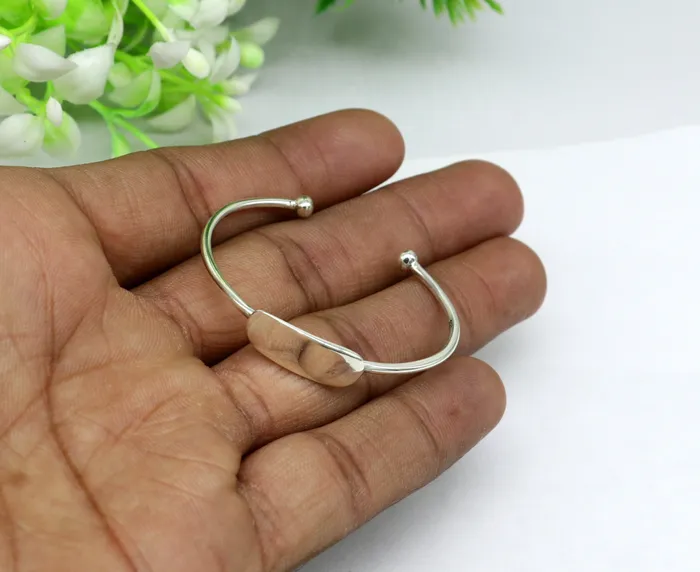 925 sterling silver exclusive plain bright design new born baby bangle kada baby bracelet kada best gift for your baby from india nbbk221 TRIBAL ORNAMENTS Bracelets