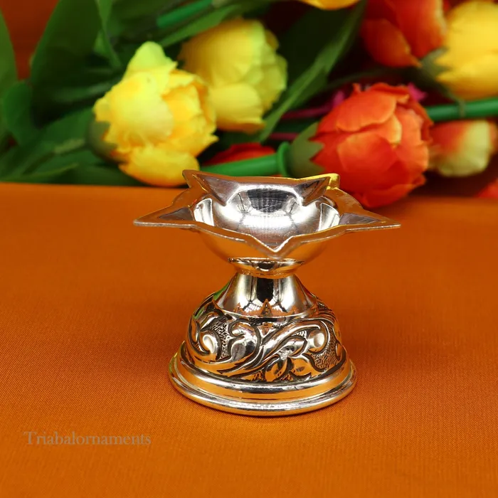 925 sterling silver gorgeous chitai work kandrai work design oil lamp silver Deepak silver temple article Diwali puja utensils art su500 TRIBAL ORNAMENTS Rings