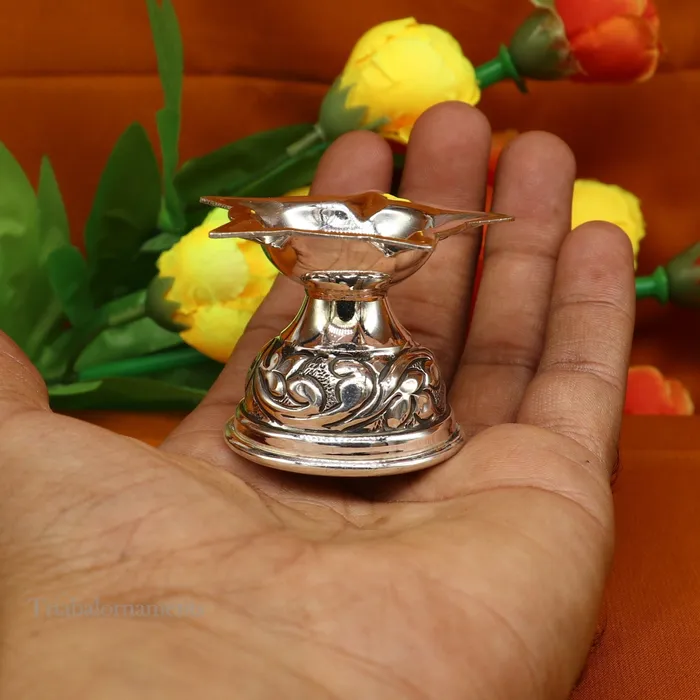 925 sterling silver gorgeous chitai work kandrai work design oil lamp silver Deepak silver temple article Diwali puja utensils art su500 TRIBAL ORNAMENTS Rings