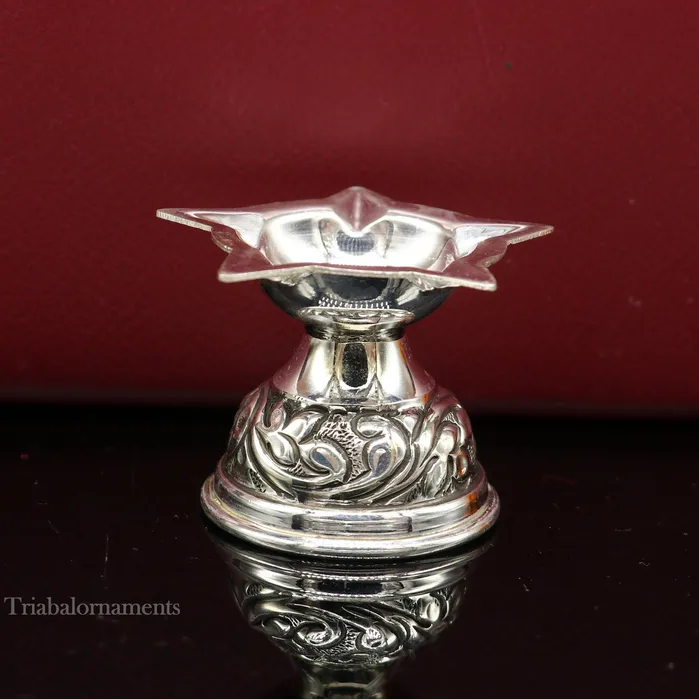 925 sterling silver gorgeous chitai work kandrai work design oil lamp silver Deepak silver temple article Diwali puja utensils art su500 TRIBAL ORNAMENTS Rings