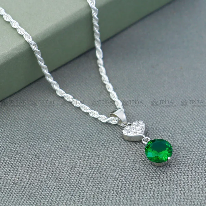 925 Sterling silver green diamond emerald round shape pendant set nsp966 TRIBAL ORNAMENTS Rings