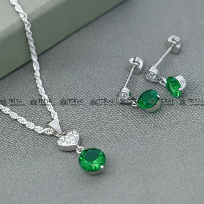 925 Sterling silver green diamond emerald round shape pendant set nsp966 TRIBAL ORNAMENTS Rings