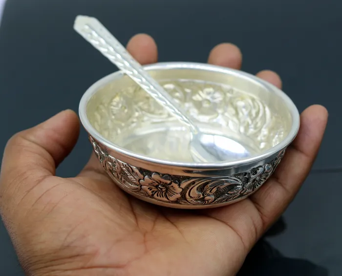 925 sterling silver handcrafted work solid silver bowl and spoon silver has antibacterial properties stay healthy silver vessels sv74 TRIBAL ORNAMENTS Rings