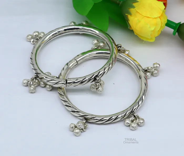 925 sterling silver handmade amazing jingling bells traditional indian kada bangle bracelet jewelry stylish brides ethnic jewelry ba138 TRIBAL ORNAMENTS Bracelets