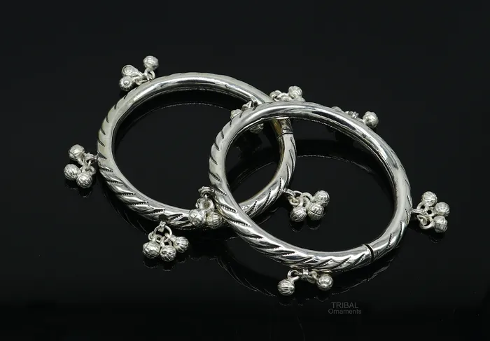 925 sterling silver handmade amazing jingling bells traditional indian kada bangle bracelet jewelry stylish brides ethnic jewelry ba138 TRIBAL ORNAMENTS Bracelets