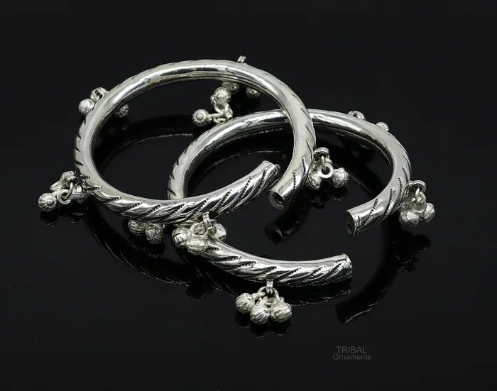 925 sterling silver handmade amazing jingling bells traditional indian kada bangle bracelet jewelry stylish brides ethnic jewelry ba138 TRIBAL ORNAMENTS Bracelets