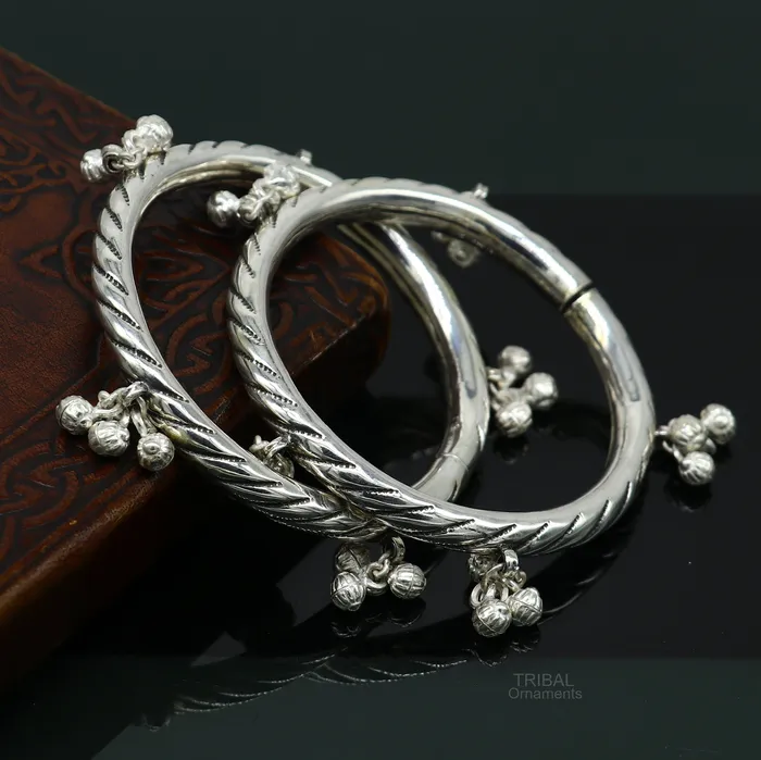 925 sterling silver handmade amazing jingling bells traditional indian kada bangle bracelet jewelry stylish brides ethnic jewelry ba138 TRIBAL ORNAMENTS Bracelets