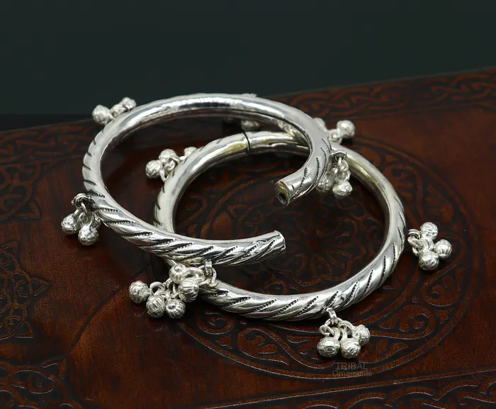 925 sterling silver handmade amazing jingling bells traditional indian kada bangle bracelet jewelry stylish brides ethnic jewelry ba138 TRIBAL ORNAMENTS Bracelets