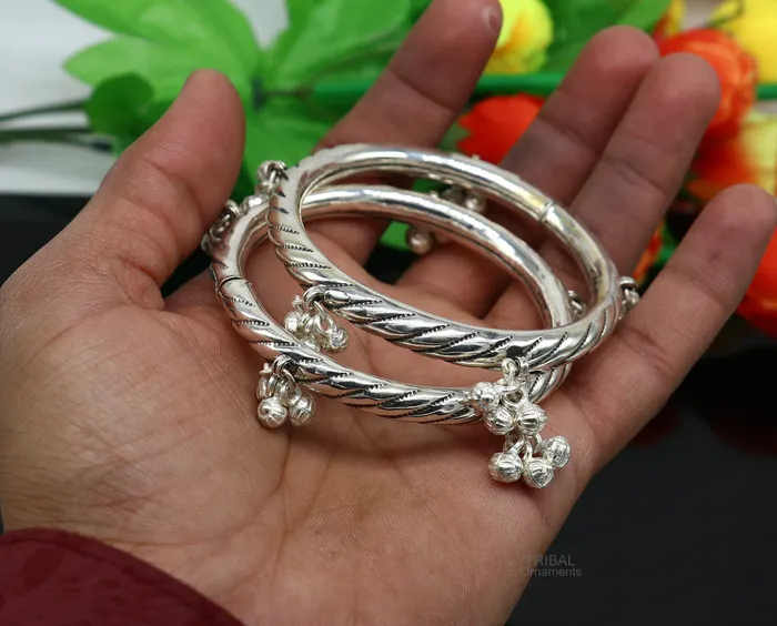 925 sterling silver handmade amazing jingling bells traditional indian kada bangle bracelet jewelry stylish brides ethnic jewelry ba138 TRIBAL ORNAMENTS Bracelets