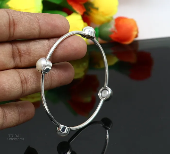 925 sterling silver handmade bangle kada gorgeous fresh water pearl cultural stylish bangle kada excellent customized tribal jewelry nba366 TRIBAL ORNAMENTS Bracelets