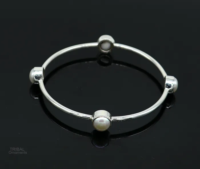 925 sterling silver handmade bangle kada gorgeous fresh water pearl cultural stylish bangle kada excellent customized tribal jewelry nba366 TRIBAL ORNAMENTS Bracelets