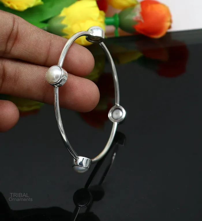 925 sterling silver handmade bangle kada gorgeous fresh water pearl cultural stylish bangle kada excellent customized tribal jewelry nba366 TRIBAL ORNAMENTS Bracelets
