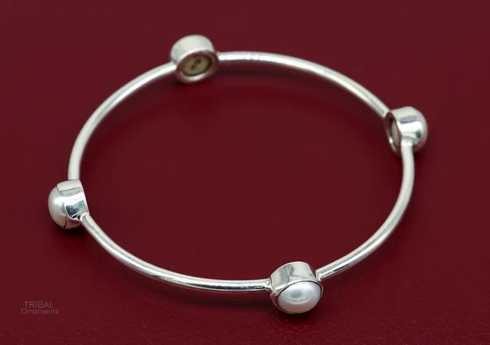 925 sterling silver handmade bangle kada gorgeous fresh water pearl cultural stylish bangle kada excellent customized tribal jewelry nba366 TRIBAL ORNAMENTS Bracelets