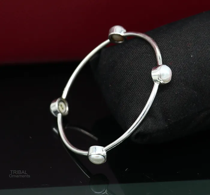 925 sterling silver handmade bangle kada gorgeous fresh water pearl cultural stylish bangle kada excellent customized tribal jewelry nba366 TRIBAL ORNAMENTS Bracelets