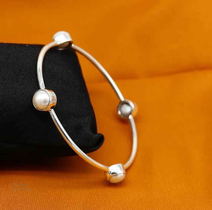 925 sterling silver handmade bangle kada gorgeous fresh water pearl cultural stylish bangle kada excellent customized tribal jewelry nba366 TRIBAL ORNAMENTS Bracelets