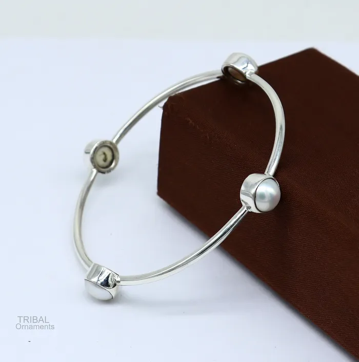 925 sterling silver handmade bangle kada gorgeous fresh water pearl cultural stylish bangle kada excellent customized tribal jewelry nba366 TRIBAL ORNAMENTS Bracelets