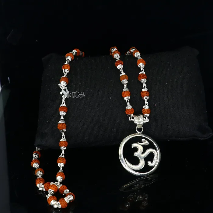 925 sterling silver handmade Divine Aum OM mantra pendant Rudraksha chain holy mantra pendant protect from negative energy nsp758 TRIBAL ORNAMENTS Necklaces 925 sterling silver handmade Divine Aum OM mantra pendant Rudraksha chain holy mantra pendant protect from negative energy nsp758 TRIBAL ORNAMENTS Necklaces