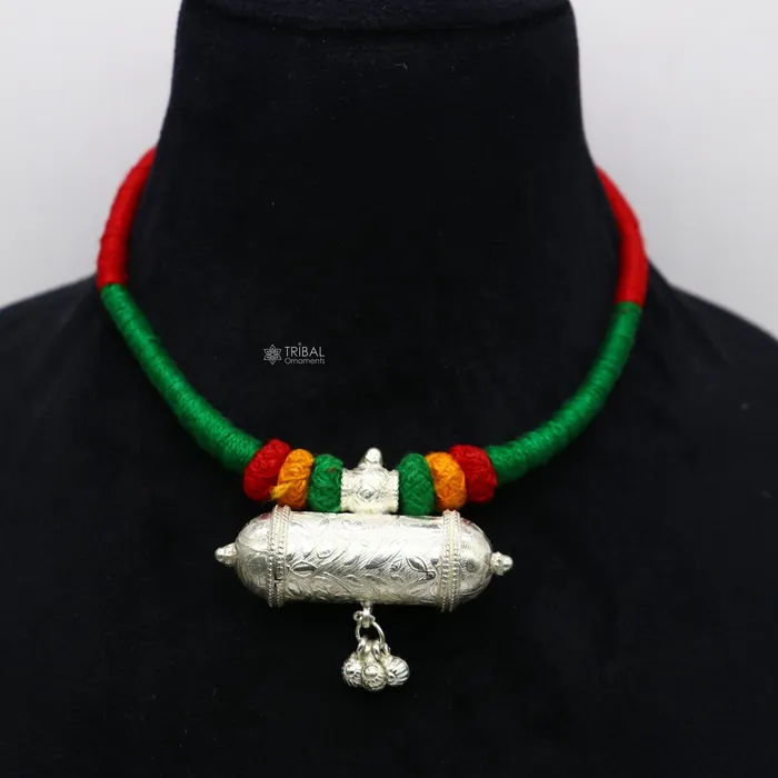 925 Sterling silver handmade Ethnic cultural tribal pendant with thread necklace traditional choker brides jewelry set659 TRIBAL ORNAMENTS Necklaces