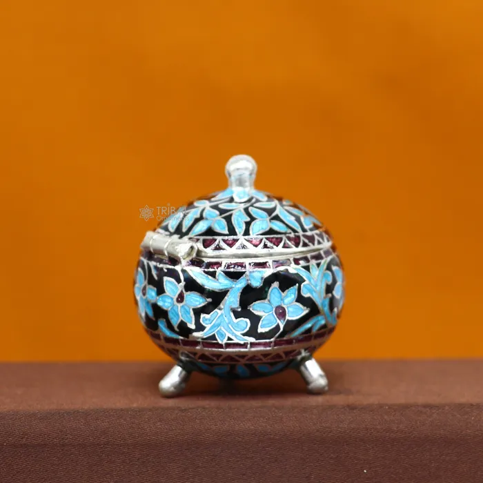 925 Sterling silver handmade fabulous trinket box Silver container box casket box sindoor box enamel work customized gifting box stb834 TRIBAL ORNAMENTS Rings