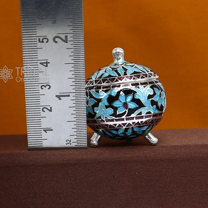 925 Sterling silver handmade fabulous trinket box Silver container box casket box sindoor box enamel work customized gifting box stb834 TRIBAL ORNAMENTS Rings