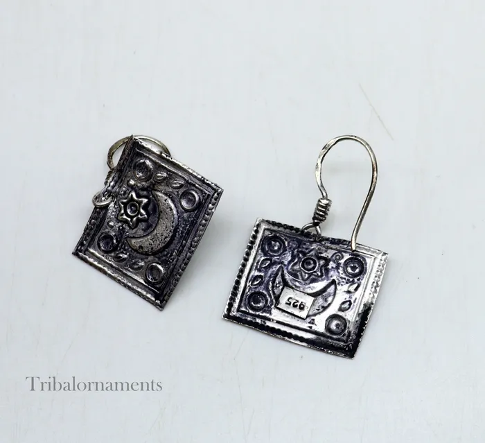 925 sterling silver handmade gorgeous moon hoops earring drop dangle excellent customized oxidized belly dance tribal earring earring s955 TRIBAL ORNAMENTS Earrings