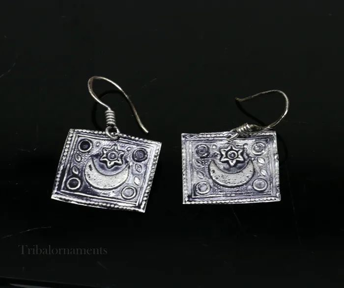 925 sterling silver handmade gorgeous moon hoops earring drop dangle excellent customized oxidized belly dance tribal earring earring s955 TRIBAL ORNAMENTS Earrings