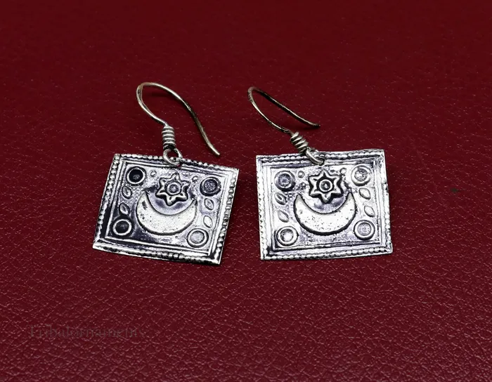 925 sterling silver handmade gorgeous moon hoops earring drop dangle excellent customized oxidized belly dance tribal earring earring s955 TRIBAL ORNAMENTS Earrings