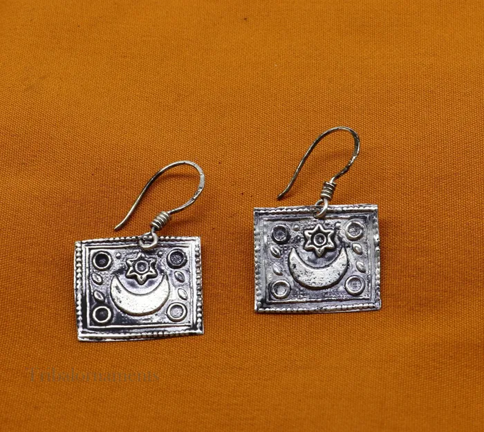 925 sterling silver handmade gorgeous moon hoops earring drop dangle excellent customized oxidized belly dance tribal earring earring s955 TRIBAL ORNAMENTS Earrings