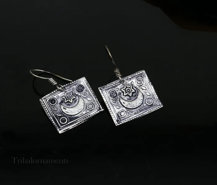925 sterling silver handmade gorgeous moon hoops earring drop dangle excellent customized oxidized belly dance tribal earring earring s955 TRIBAL ORNAMENTS Earrings