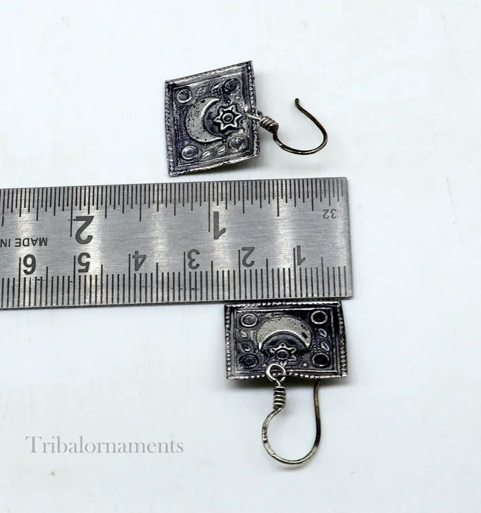 925 sterling silver handmade gorgeous moon hoops earring drop dangle excellent customized oxidized belly dance tribal earring earring s955 TRIBAL ORNAMENTS Earrings