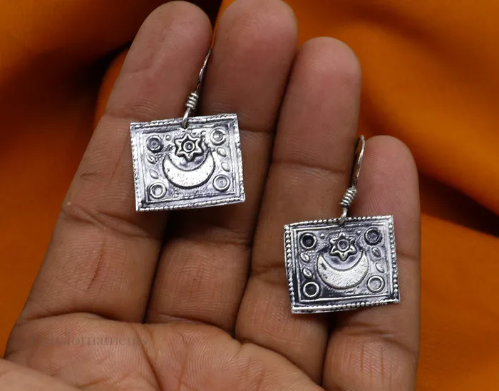 925 sterling silver handmade gorgeous moon hoops earring drop dangle excellent customized oxidized belly dance tribal earring earring s955 TRIBAL ORNAMENTS Earrings