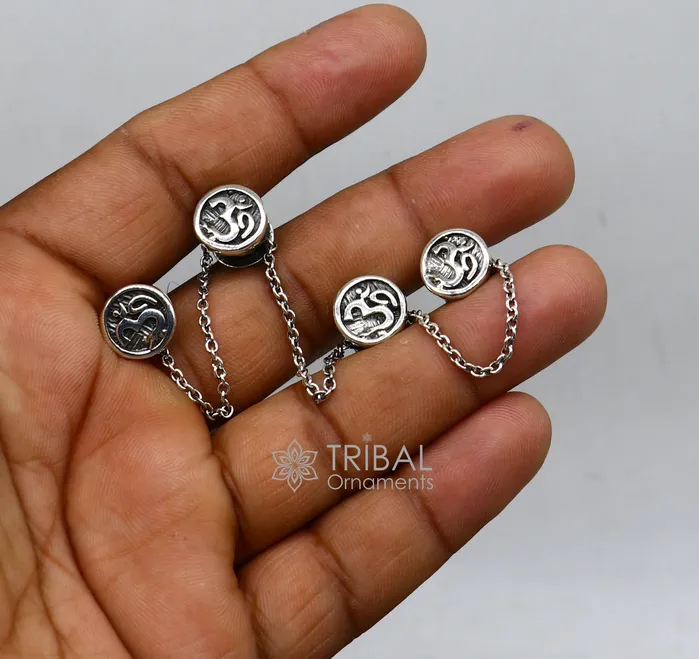 925 Sterling silver handmade gorgeous sign Aum or OM design highquality buttons or cufflinks for kurtas best gifting jewelry btn29 TRIBAL ORNAMENTS Necklaces