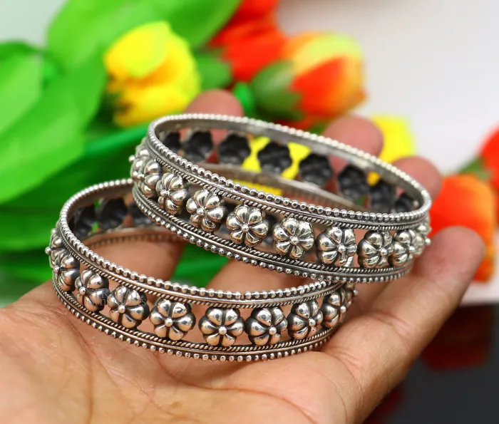 925 sterling silver handmade Gorgeous Vintage floral design bangle bracelet tribal ethnic jewelry best bride gifting jewelry nba333 TRIBAL ORNAMENTS Bracelets 925 sterling silver handmade Gorgeous Vintage floral design bangle bracelet tribal ethnic jewelry best bride gifting jewelry nba333 TRIBAL ORNAMENTS Bracelets