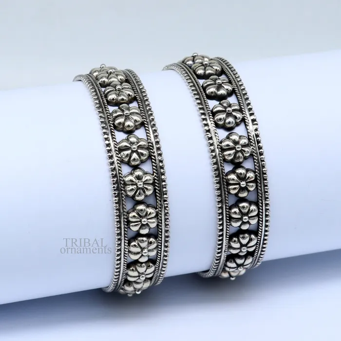 925 sterling silver handmade Gorgeous Vintage floral design bangle bracelet tribal ethnic jewelry best bride gifting jewelry nba333 TRIBAL ORNAMENTS Bracelets
