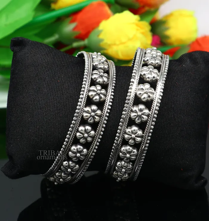 925 sterling silver handmade Gorgeous Vintage floral design bangle bracelet tribal ethnic jewelry best bride gifting jewelry nba333 TRIBAL ORNAMENTS Bracelets