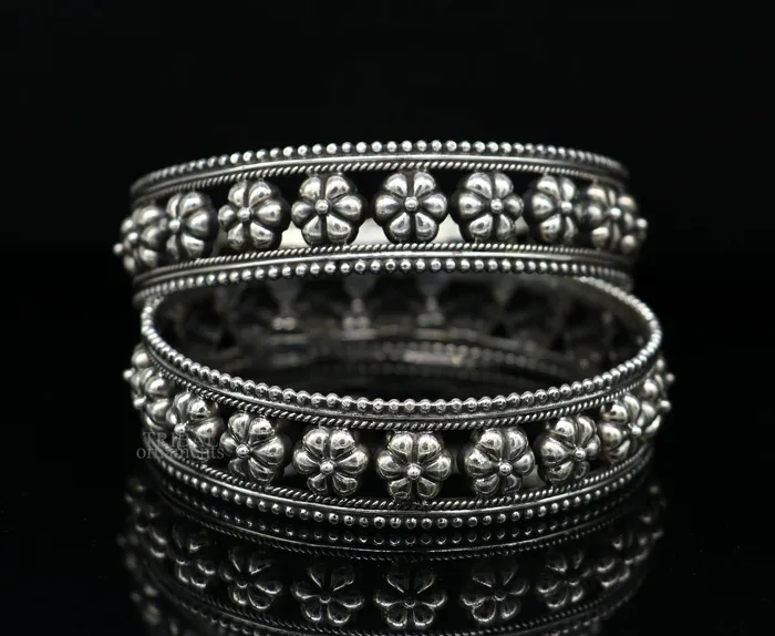925 sterling silver handmade Gorgeous Vintage floral design bangle bracelet tribal ethnic jewelry best bride gifting jewelry nba333 TRIBAL ORNAMENTS Bracelets