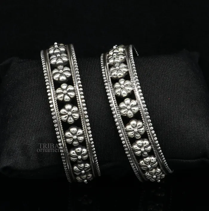 925 sterling silver handmade Gorgeous Vintage floral design bangle bracelet tribal ethnic jewelry best bride gifting jewelry nba333 TRIBAL ORNAMENTS Bracelets