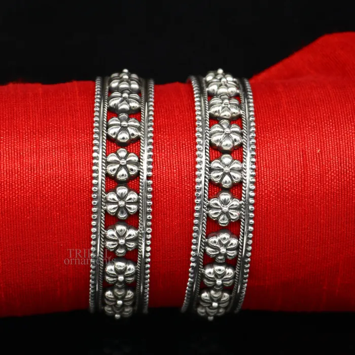 925 sterling silver handmade Gorgeous Vintage floral design bangle bracelet tribal ethnic jewelry best bride gifting jewelry nba333 TRIBAL ORNAMENTS Bracelets