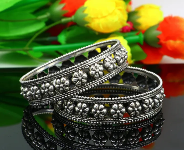 925 sterling silver handmade Gorgeous Vintage floral design bangle bracelet tribal ethnic jewelry best bride gifting jewelry nba333 TRIBAL ORNAMENTS Bracelets