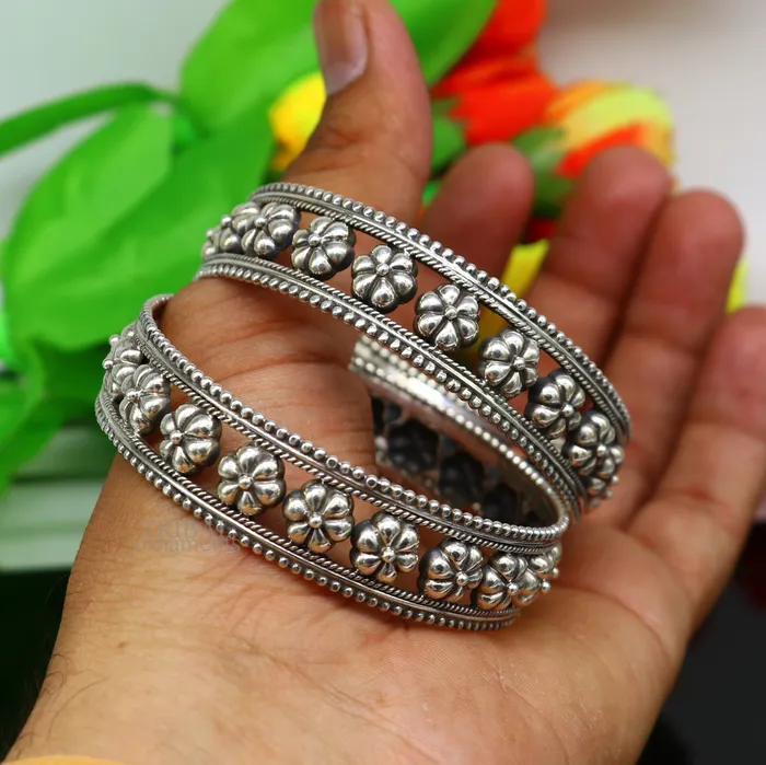 925 sterling silver handmade Gorgeous Vintage floral design bangle bracelet tribal ethnic jewelry best bride gifting jewelry nba333 TRIBAL ORNAMENTS Bracelets