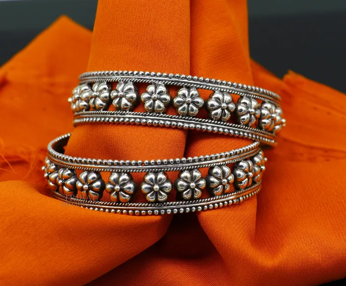 925 sterling silver handmade Gorgeous Vintage floral design bangle bracelet tribal ethnic jewelry best bride gifting jewelry nba333 TRIBAL ORNAMENTS Bracelets