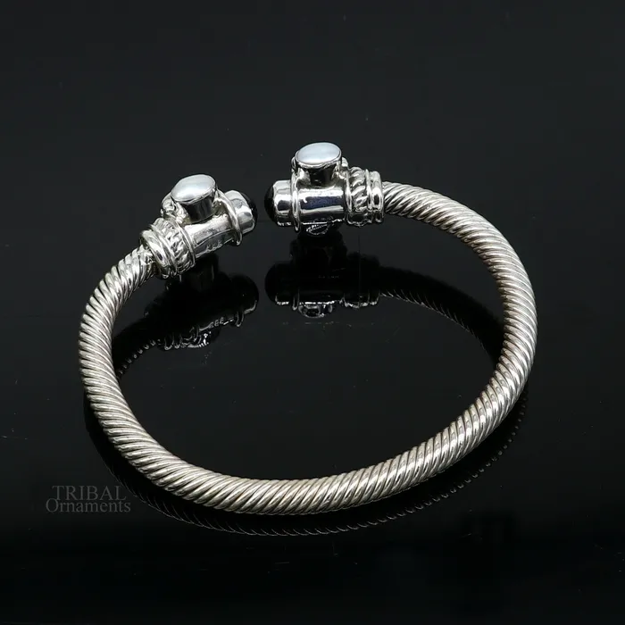925 sterling silver handmade solid unique design stylish pearl bangle bracelet best gifting belly dance jewelry form india nsk454 TRIBAL ORNAMENTS Bracelets