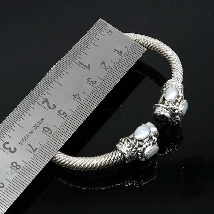 925 sterling silver handmade solid unique design stylish pearl bangle bracelet best gifting belly dance jewelry form india nsk454 TRIBAL ORNAMENTS Bracelets