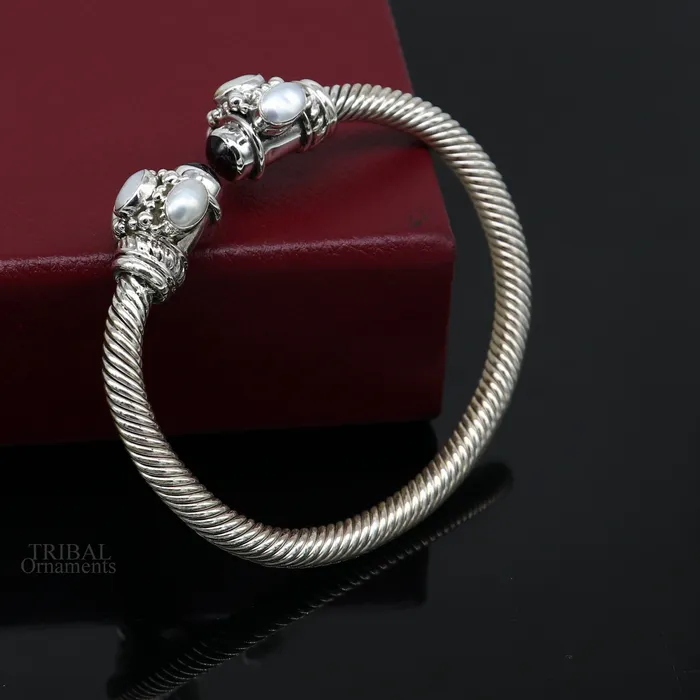 925 sterling silver handmade solid unique design stylish pearl bangle bracelet best gifting belly dance jewelry form india nsk454 TRIBAL ORNAMENTS Bracelets